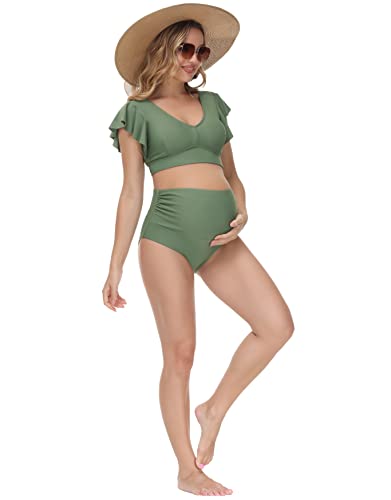 Maternity Two Piece Swimsuit for Travel Vacation Beach Wear Green S Maternity Two Piece Swimsuit for Travel Vacation Beach Wear Green S
