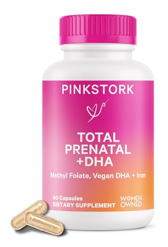 Pink Stork Total Prenatal Vitamins with DHA, Folate, Iron, Choline, and Vitamin B12 - Prenatals for Women to Support Fetal Development, Pregnancy Must Haves - 60 Capsules, 1 Month Supply Pink Stork Total Prenatal Vitamins with DHA, Folate, Iron, Choline, and Vitamin B12 - Prenatals for Women to Support Fetal Development, Pregnancy Must Haves - 60 Capsules, 1 Month Supply