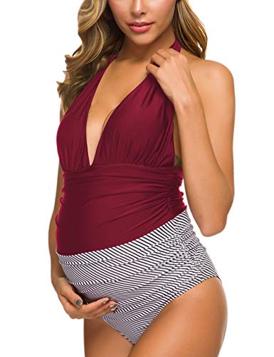 Ziola One Piece Maternity Swimsuits Stripe Halter Swimwear Deep V Neck Monokini High Waisted Bathing Suits Ziola One Piece Maternity Swimsuits Stripe Halter Swimwear Deep V Neck Monokini High Waisted Bathing Suits