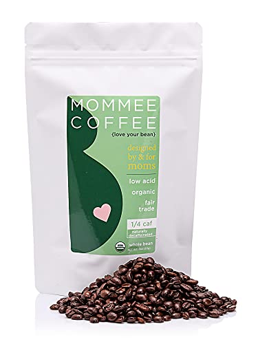 Mommee Coffee Quarter Caf Low Acid Whole Organic Coffee Beans - 100% Arabica Organic 1/4 Caff Coffee Beans with Smooth Caramel Flavor - Natural Process - Medium Roast - 11 oz Mommee Coffee Quarter Caf Low Acid Whole Organic Coffee Beans - 100% Arabica Organic 1/4 Caff Coffee Beans with Smooth Caramel Flavor - Natural Process - Medium Roast - 11 oz