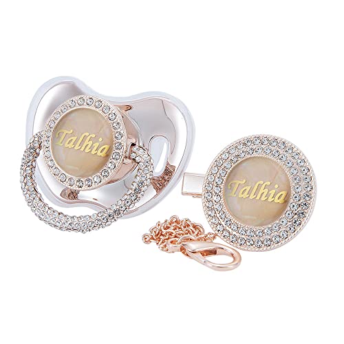 MIYOCAR Personalized Name anniversary all bling pacifier and clip set Rosa Gold Plated New Born gift Photography no for daily use MIYOCAR Personalized Name anniversary all bling pacifier and clip set Rosa Gold Plated New Born gift Photography no for daily use