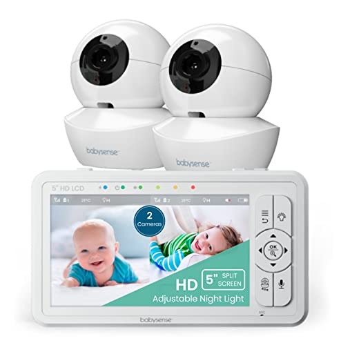 Babysense 5" HD Split-Screen Baby Monitor, Video Baby Monitor with 2 Cameras and Audio, Night Light, 960ft Range, Two-Way Audio, 4X Zoom, Night Vision, 4000mAh Battery Babysense 5" HD Split-Screen Baby Monitor, Video Baby Monitor with 2 Cameras and Audio, Night Light, 960ft Range, Two-Way Audio, 4X Zoom, Night Vision, 4000mAh Battery