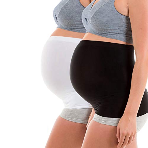 Diravo Womens Maternity Belly Band for Pregnancy Non-slip Silicone Stretch Pregnancy Support Belly Belt Bands (Black+White, L)