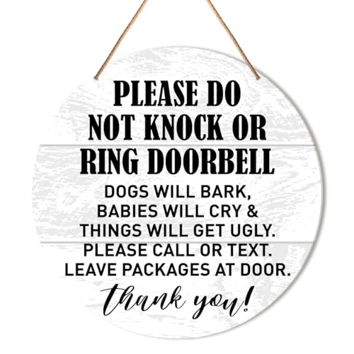 Sleeping Baby Sign Front Door Decor, Farmhouse Round Hanging Sign Decor Do Not Disturb or Knock Ring Wall Decorations Wood Sign for Home, Porch, New Mom Gift, Dogs Will Bark Babies Will Cry Sleeping Baby Sign Front Door Decor, Farmhouse Round Hanging Sign Decor Do Not Disturb or Knock Ring Wall Decorations Wood Sign for Home, Porch, New Mom Gift, Dogs Will Bark Babies Will Cry