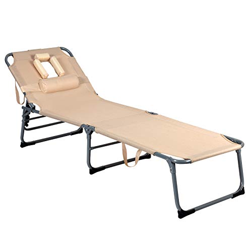 GYMAX Tanning Chair, Beach Lounge Chair with Face Hole, 5 Level Adjustable Backrest, Removable Pillow & Carry Handle, Adult Layout Sunbathing Chair for Outside Beach Poolside Lawn Patio (1, Sand) GYMAX Tanning Chair, Beach Lounge Chair with Face Hole, 5 Level Adjustable Backrest, Removable Pillow & Carry Handle, Adult Layout Sunbathing Chair for Outside Beach Poolside Lawn Patio (1, Sand)