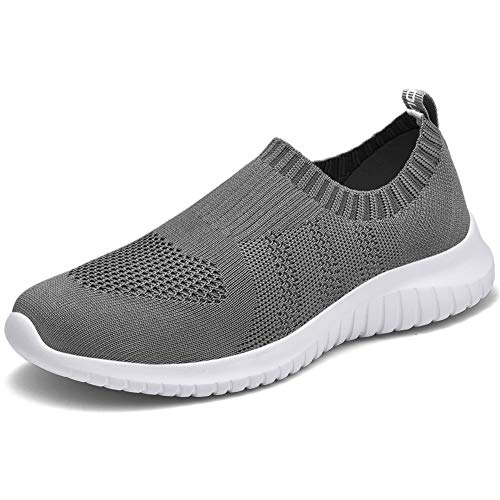 LANCROP Women's Slip On Walking Shoes - Lightweight Breathable Mesh Outdoor Sneakers 8 US, Label 39 Dark Grey