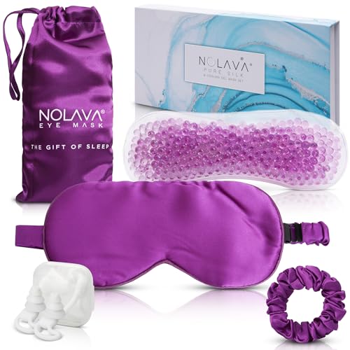 100% Pure Mulberry Silk Sleep Eye Mask - Light Blocking Sleeping Mask with Adjustable Band - Cooling Gel Pack Insert for Puffiness - Beautiful Gift for Women, Moms & Men | NOLAVA
