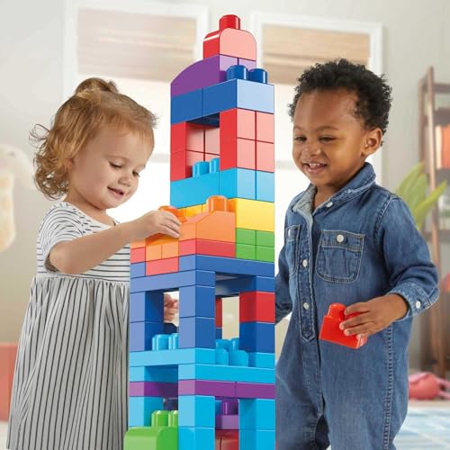 MEGA BLOKS Fisher Price Toddler Block Toys, Big Building Bag with 80 Pieces and Storage Bag, Blue, Gift Ideas for Kids Age 1+ Years MEGA BLOKS Fisher Price Toddler Block Toys, Big Building Bag with 80 Pieces and Storage Bag, Blue, Gift Ideas for Kids Age 1+ Years