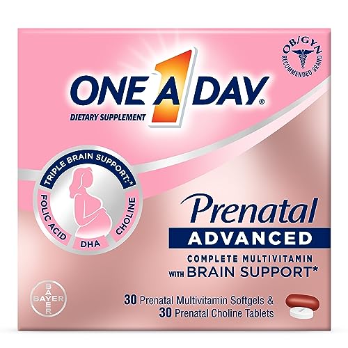 One A Day Womens Prenatal Advanced Complete Multivitamin with Brain Support* with Choline, Folic Acid, Omega-3 DHA & Iron for Pre, During and Post Pregnancy, 30+30 Count (60 Count Total Set)