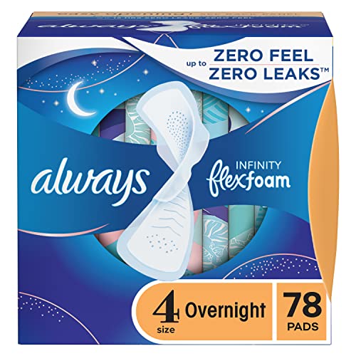 Always Infinity Feminine Pads For Women, Size 4 Overnight Absorbency, Multipack, With Flexfoam, With Wings, Unscented, 26 Count x 3 Packs (78 Count total) Always Infinity Feminine Pads For Women, Size 4 Overnight Absorbency, Multipack, With Flexfoam, With Wings, Unscented, 26 Count x 3 Packs (78 Count total)