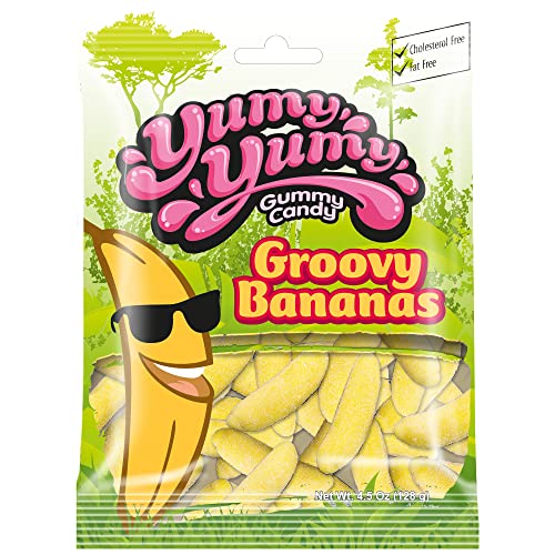 Yumy Yumy Groovy Banana Gummy Candy - 12 Pack of Fresh Bursting Banana Flavor Snacks, Fat-Free & Cholesterol-Free - 4.5 oz.