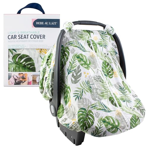 Bebe au Lait Classic Muslin Car Seat Cover -Perfect Baby Car Seat Covers for Babies, Car Seat Canopy, Unisex Baby Car Seat Cover- Easy Snap Straps, Fully Zippered Opening, Breathable- Green Bebe au Lait Classic Muslin Car Seat Cover -Perfect Baby Car Seat Covers for Babies, Car Seat Canopy, Unisex Baby Car Seat Cover- Easy Snap Straps, Fully Zippered Opening, Breathable- Green