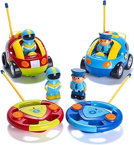 2 Pack Cartoon Remote Control Cars - Police Car and Race Car - Radio Control Toys for Kids, Boys & Girls - Each with Different Frequencies So Both Can Race Together - Gifts for Toddler Boys 18+ Months 2 Pack Cartoon Remote Control Cars - Police Car and Race Car - Radio Control Toys for Kids, Boys & Girls - Each with Different Frequencies So Both Can Race Together - Gifts for Toddler Boys 18+ Months