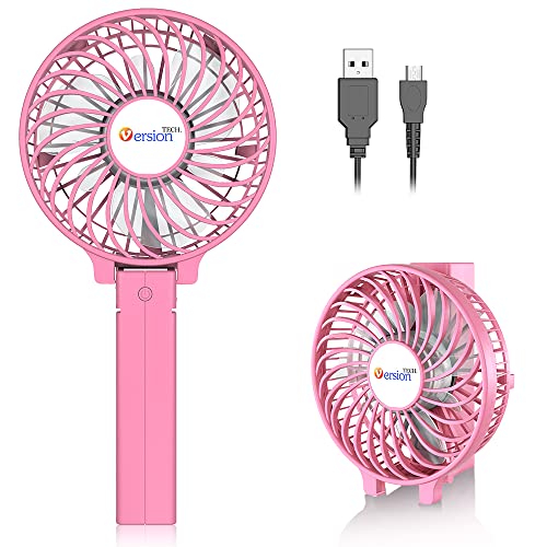 VersionTECH. Mini Handheld Fan, USB Desk Fan, Small Personal Portable Table Fan with USB Rechargeable Battery Operated Cooling Folding Electric Fan for Travel Office Room Household Pink VersionTECH. Mini Handheld Fan, USB Desk Fan, Small Personal Portable Table Fan with USB Rechargeable Battery Operated Cooling Folding Electric Fan for Travel Office Room Household Pink