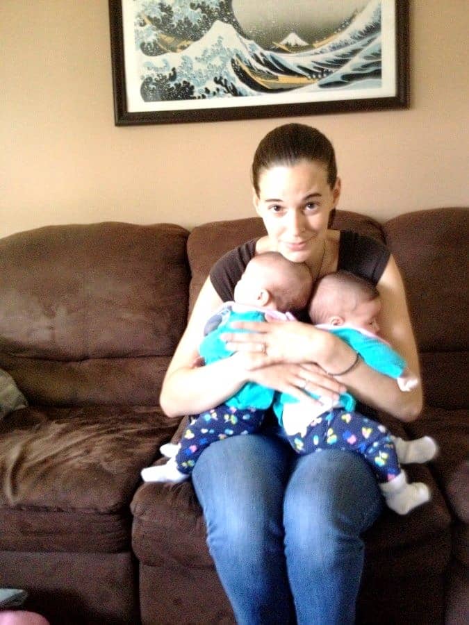 twin birth plan mom holding twin babies