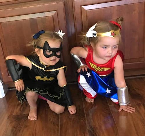 twin girl halloween costume - superheroes