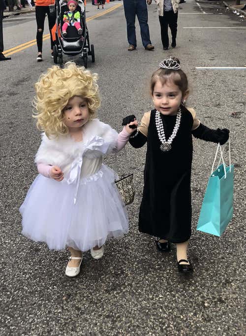 Twin girl halloween costume idea: Marilyn Monroe and Audrey Hepburn