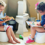 boy and girl on floor potties potty training twins